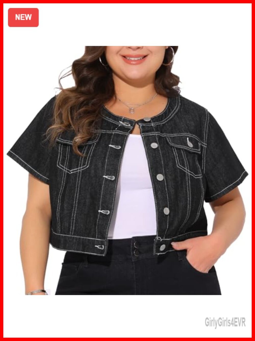 Plus Size Denim Vest Tops Button Down Cropped Jean Jacket Short Sleeve
